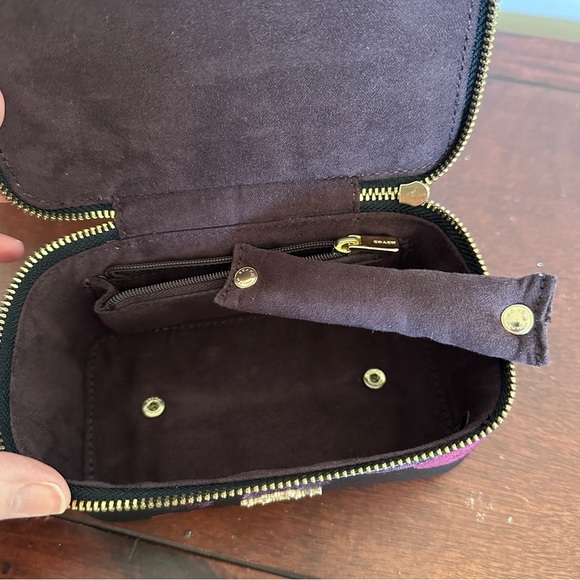 Coach Vanity Case Handled Zip Jewelry Travel Box Halftone Floral Black/Wine - Picture 6 of 13